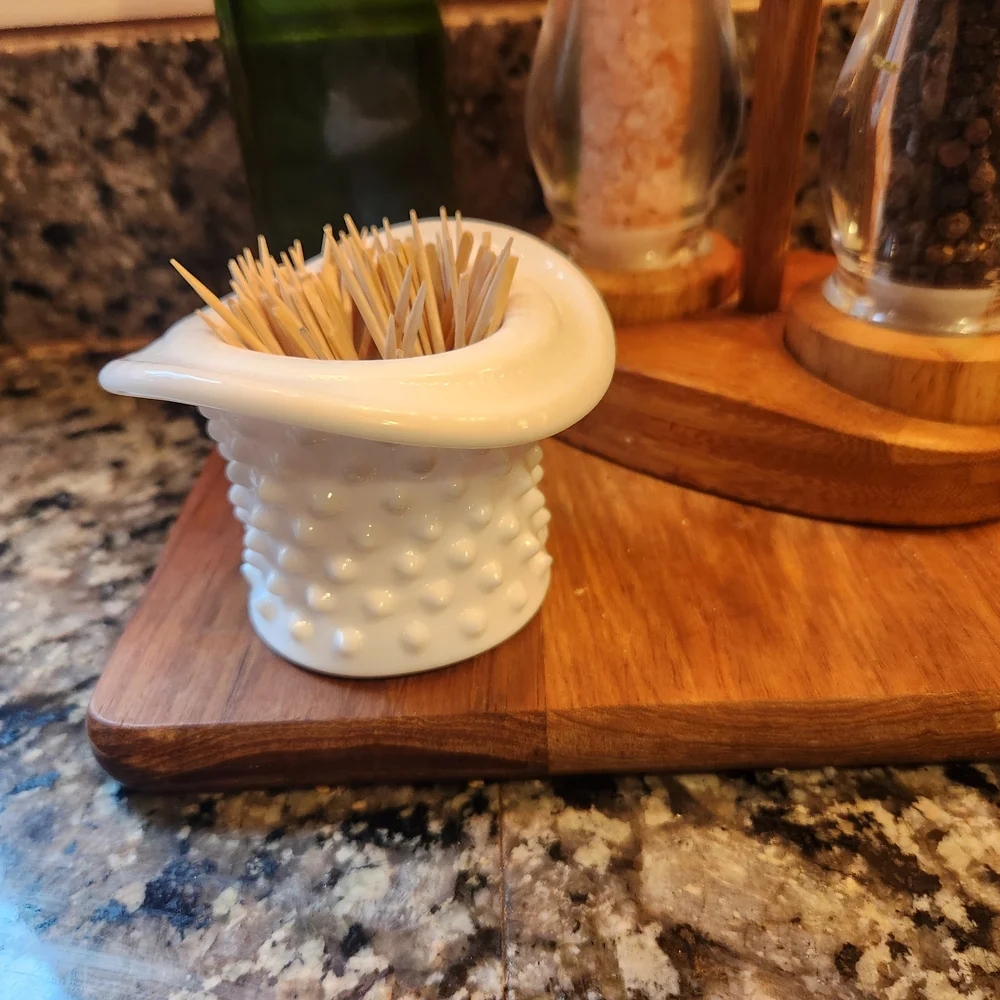 Vintage Fenton Hobnail Milkglass Top Hat Toothpick / QTip /Matchstick Holder
